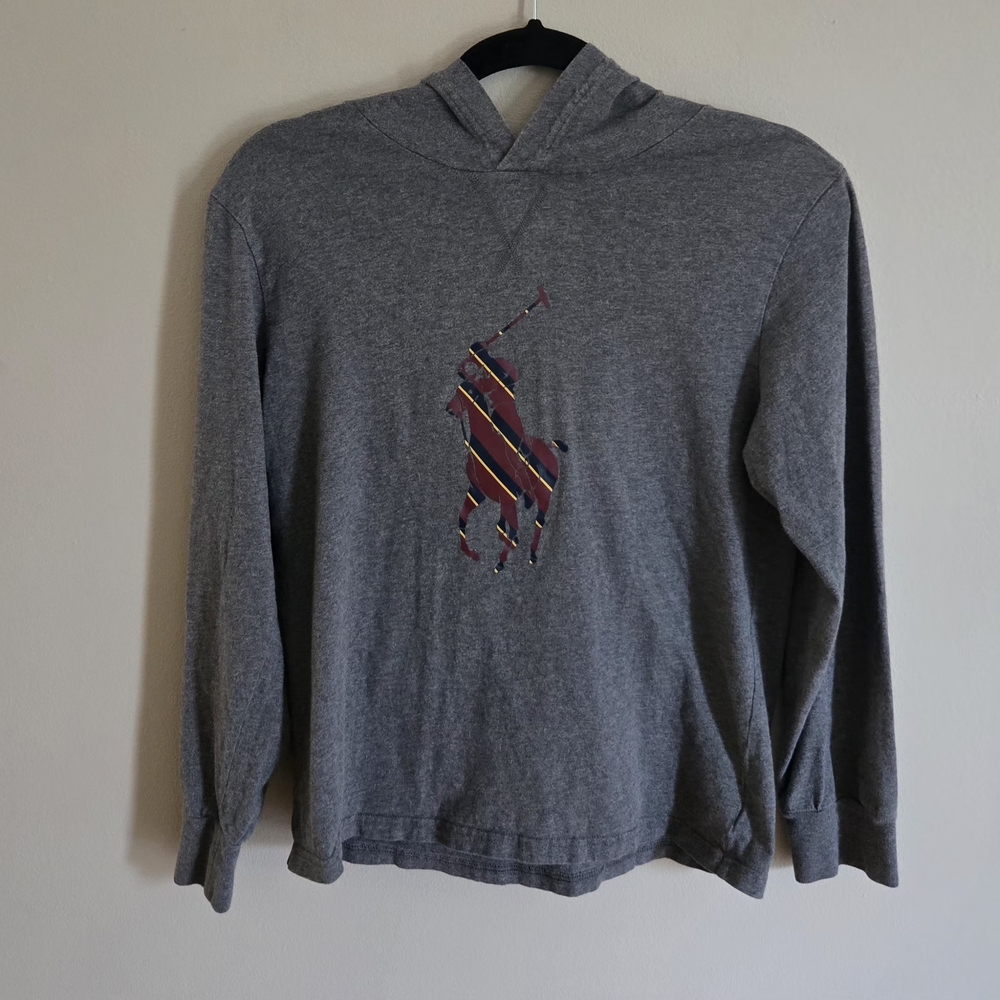 Polo Ralph Lauren Grey Hoodie Big Pony Logo Boys Size Large 14-16 EUC RARE